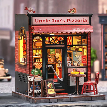 Uncle Joe's Pizzeria DIY Miniature House Kit with LED Light