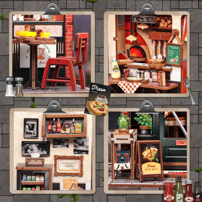 Uncle Joe's Pizzeria DIY Miniature House Kit with LED Light