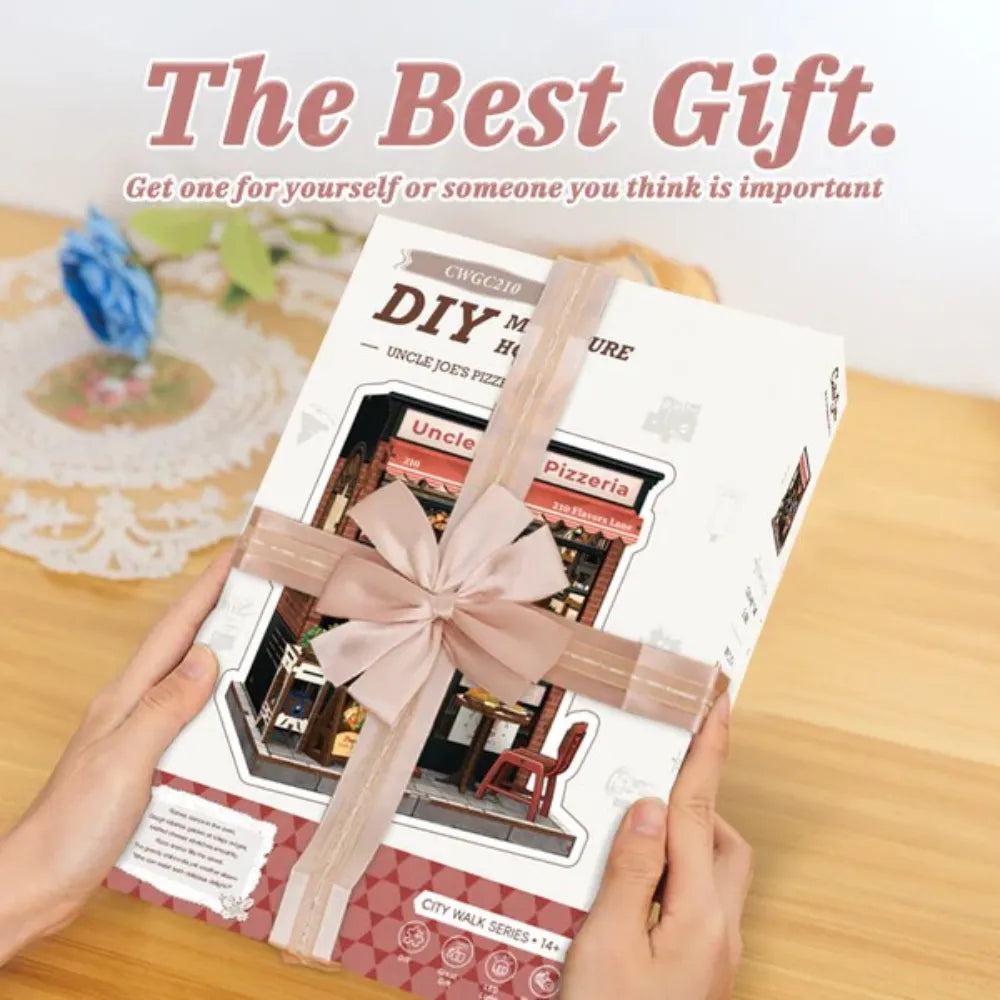 Uncle Joe's Pizzeria DIY Miniature House Kit with LED Light
