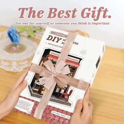 Uncle Joe's Pizzeria DIY Miniature House Kit with LED Light