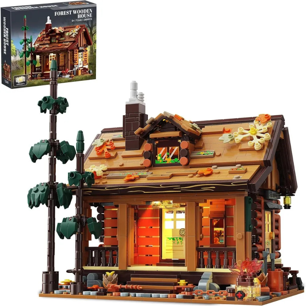 Wood Cabin Building Blocks Set