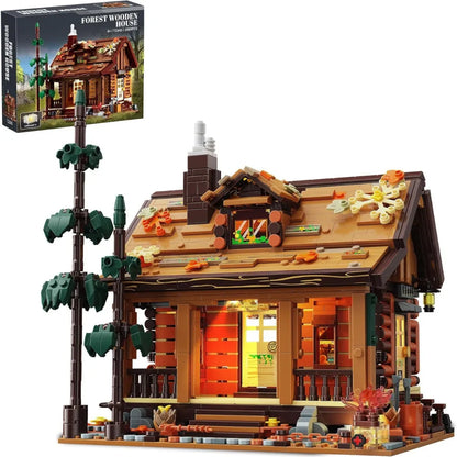 Wood Cabin Building Blocks Set