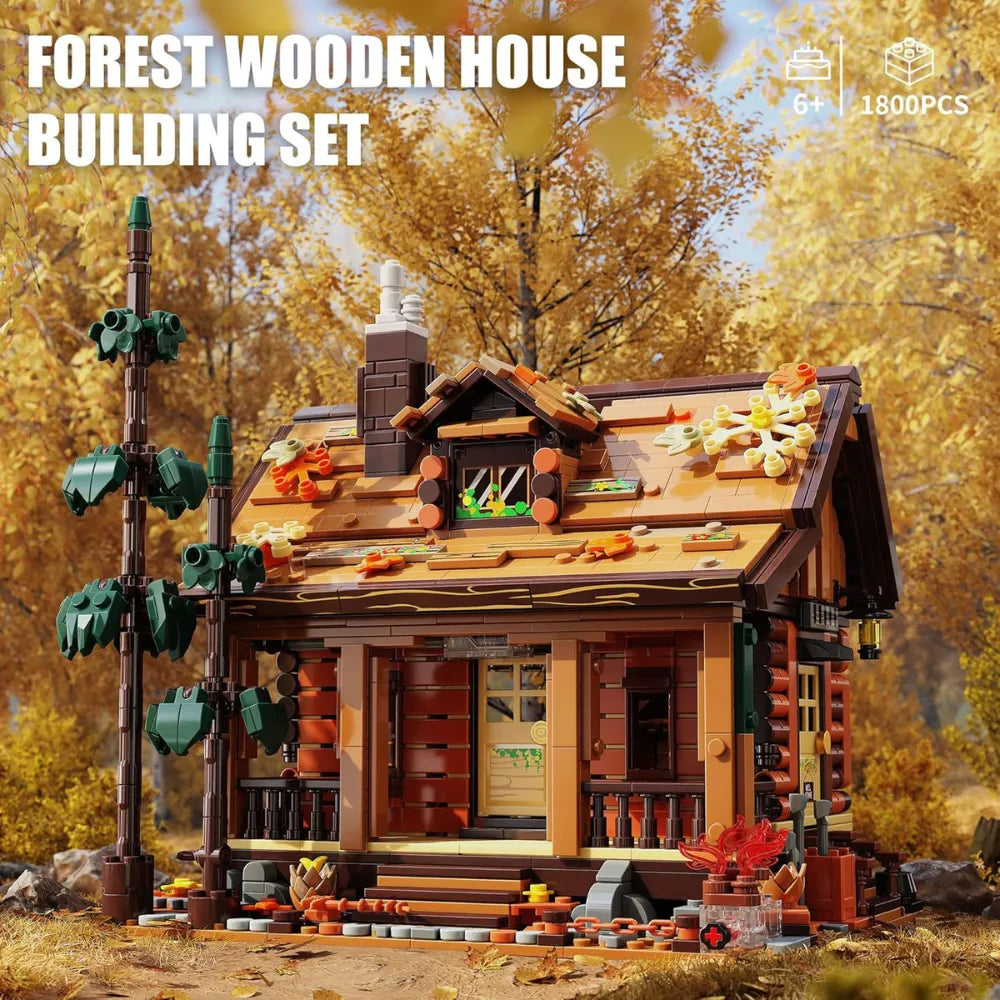 Wood Cabin Building Blocks Set