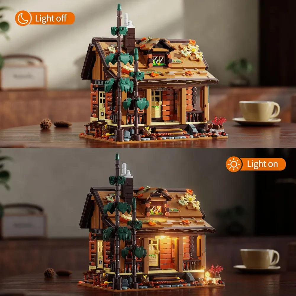 Wood Cabin Building Blocks Set
