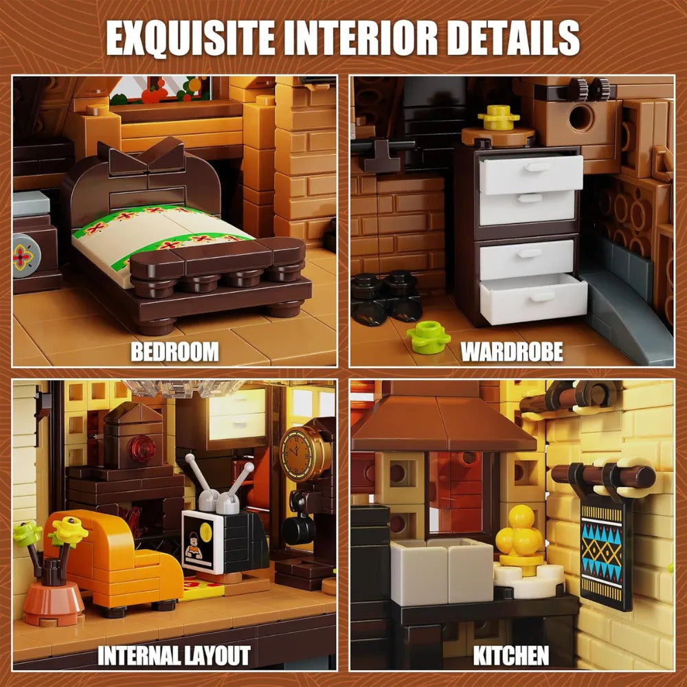 Wood Cabin Building Blocks Set