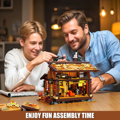 Wood Cabin Building Blocks Set