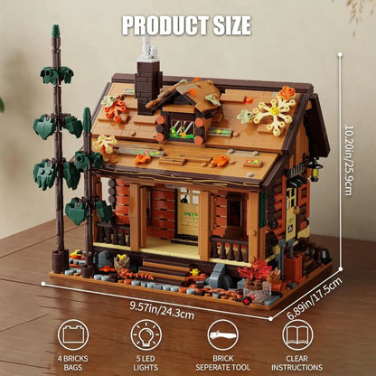 Wood Cabin Building Blocks Set
