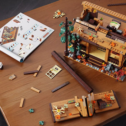 Wood Cabin Building Blocks Set