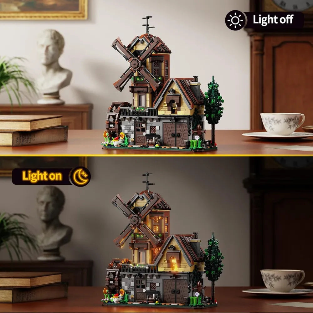 Wood Cabin Building Set with Light