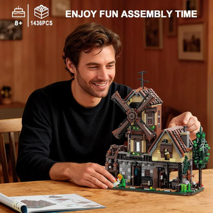 Wood Cabin Building Set with Light